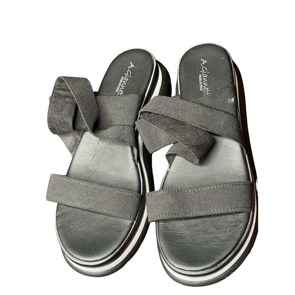 A Giannetti‎ Women Sandals Platform Wedge Open Toe Elastic Straps Gray Size 9.5